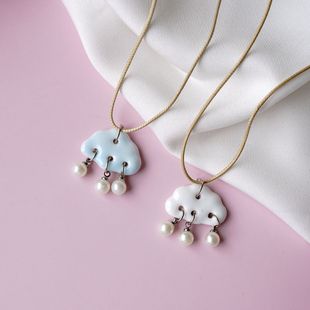 2021 Summer New ins Style Girl's Heart Blue and White Cloud Necklace Women's Best Friend Couple Student Oil Drop Jewelry