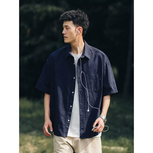 Japanese-style layering single-color short-sleeve shirt for men, trendy, lazy temperament, summer new leisure white work shirt