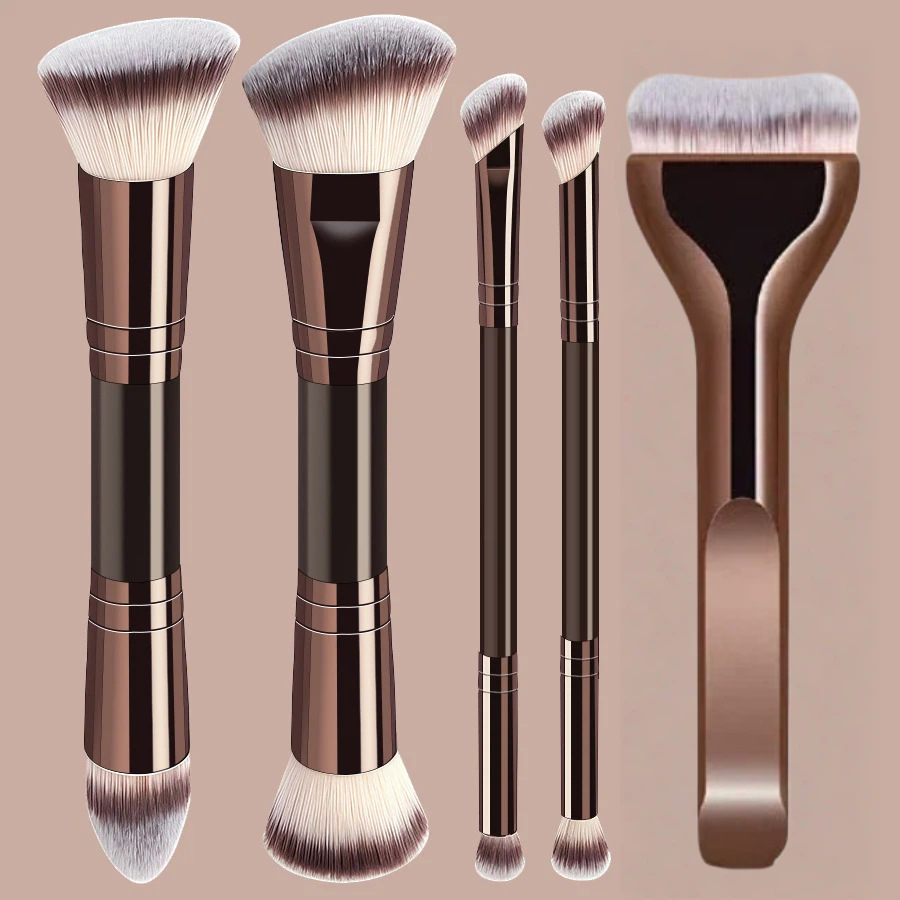Juego de Brochas de Maquillaje de Doble Cabezal Plástico PS Maquillaje Facial para Maquillaje