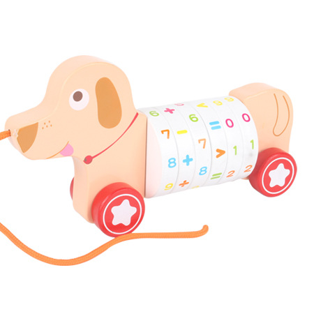 Niños dibujos animados digital cachorro animal remolque coche de madera coche de juguete cachorro de madera cocodrilo remolque juguete