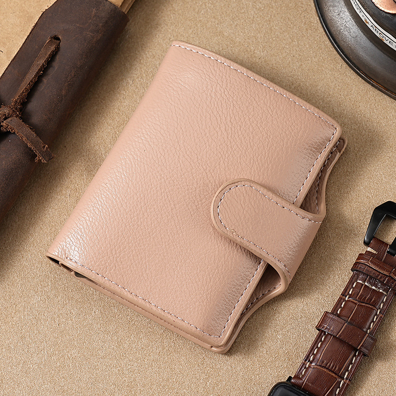 RFID anti-robo cepillo cartera multifuncional buckle mujer cartera PU doble metal cartera de hombre cartera de tarjetas cartera