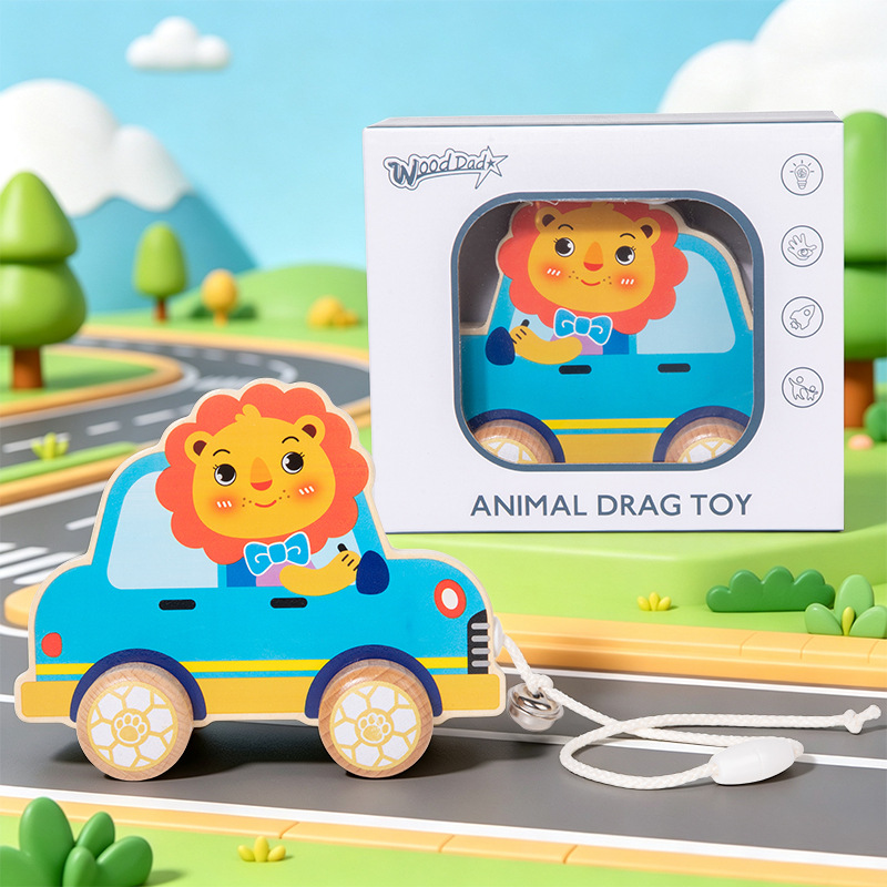 Niño pequeño para niños arrastre juguete Pull-and-play trolley imagen de dibujos animados cocodrilo cachorro madera Pull-Line Walker