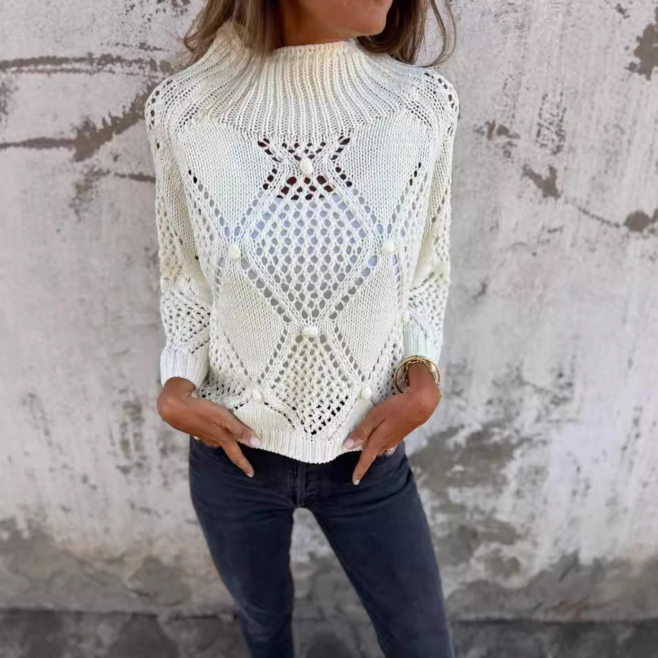 2024 nuovo maglione casual largo e scollo rotondo lavorato a maglia da donna_voghion.com