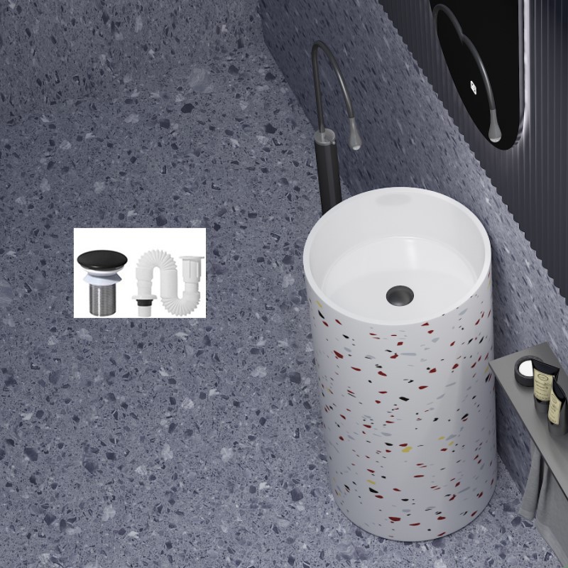 Large round 46+46+86 terrazzo single basin without holes