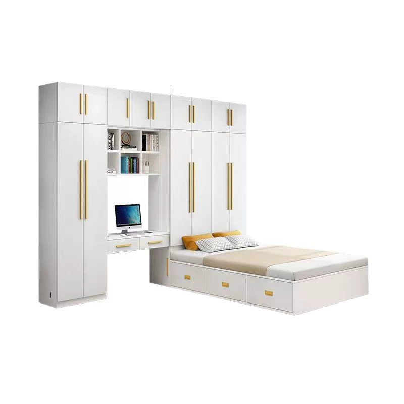 Татами, скандинавская легкая роскошная комбинированная кровать, спальня, маленькая квартира, экологический многофункциональный шкаф из цельного дерева, кровать, книжный шкаф, встроенная кровать