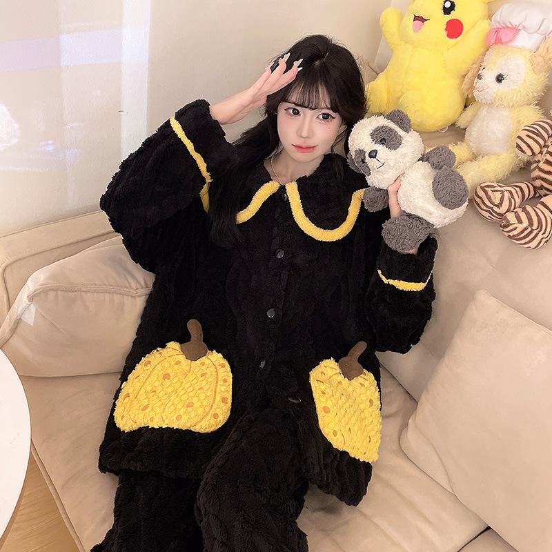 厚绒睡衣女冬天加厚新款大南瓜秋冬保暖绒甜美少女开衫家居服套装