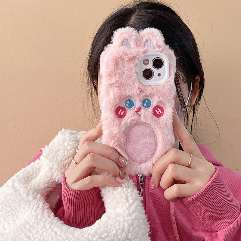 Ins Style Cute Pink Ear Rabbit X Suitable for Apple 16 Mobile Phone Shell Plush iPhone15promax Soft 14
