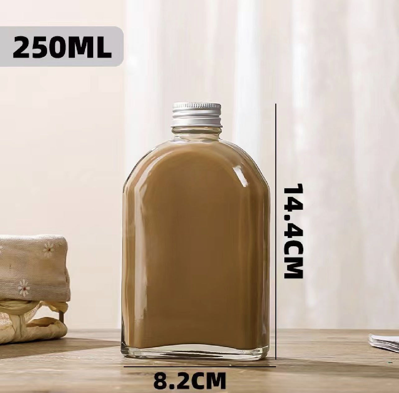 250ml 기울어 진 어깨 실버 커버; 투명