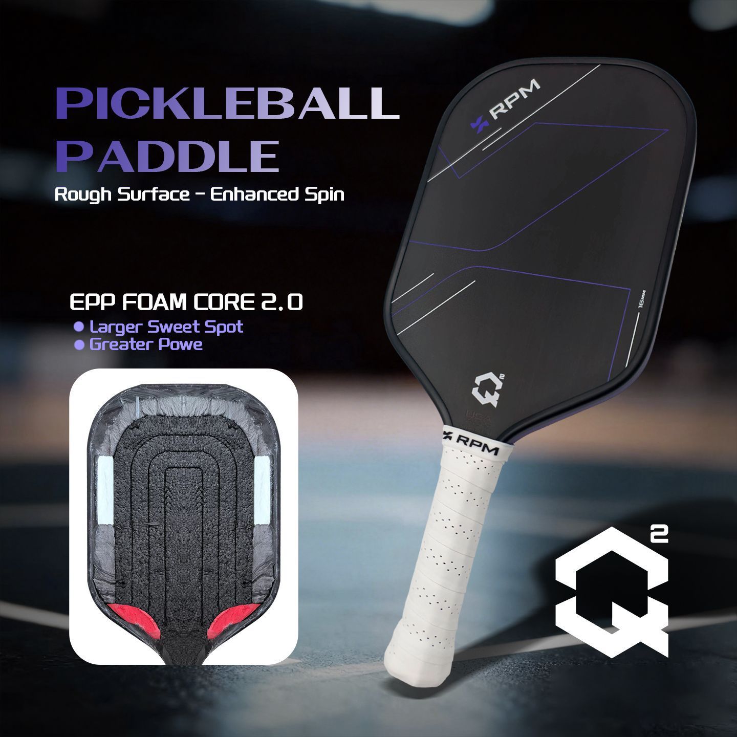RPM Q2 rough-sanded high-elasticity EPP full-foam hot-pressed carbon fiber T700 pickleball racket, cross-border bestseller