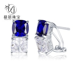 慕景珠寶2023新款S925銀歐美4克拉藍白鋯石耳釘女跨境wish熱賣款