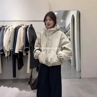 连帽工装夹棉棉服女冬季宽松加厚防风短款冲锋衣棉衣外套