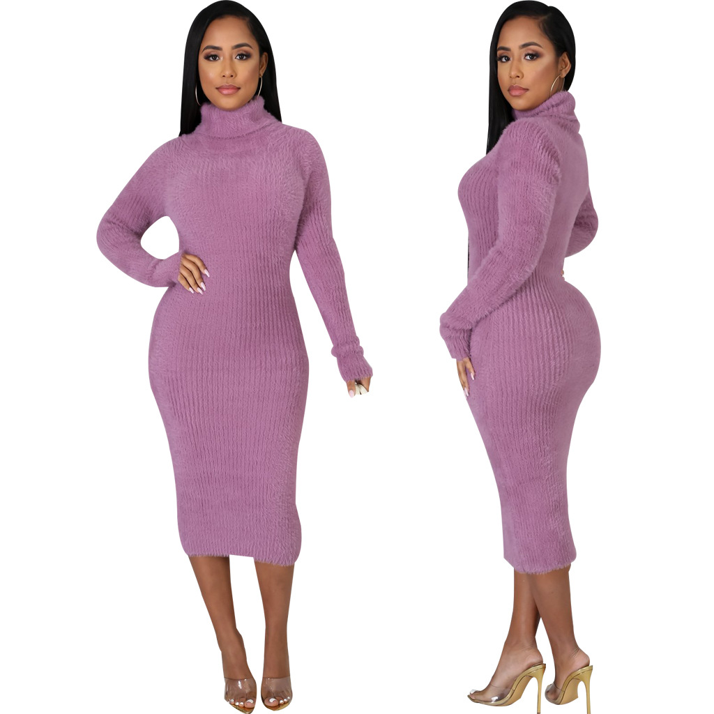 solid color round neck stitching knitted dress nihaostyles clothing wholesale NSQYT92725