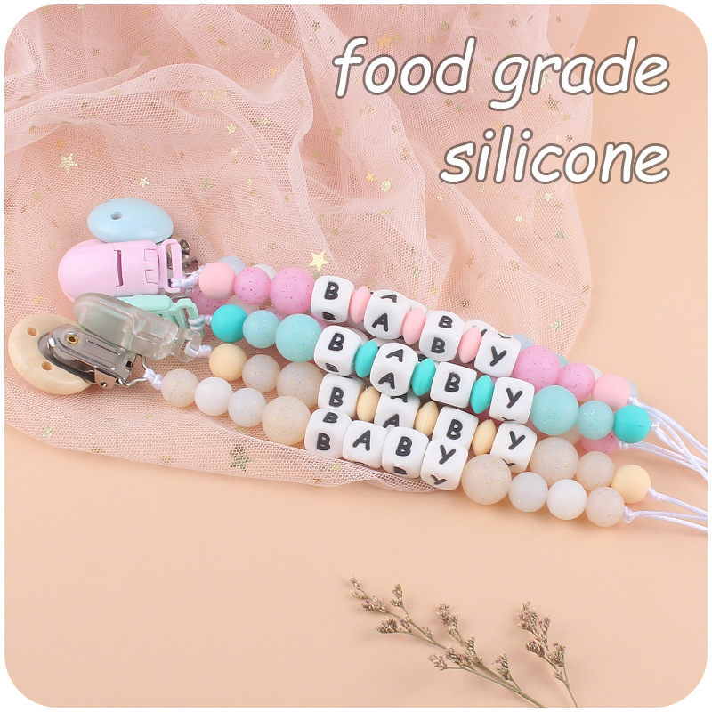 Bebé suministros Hemu chupete clip creativo bebé DIY Nombre de silicona mordedura pegamento molar chupete cadena