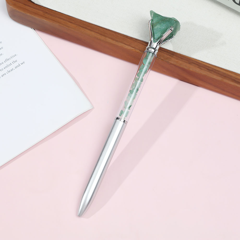 Estudiantes de escritura de cristal natural piedra crudo lápiz de escritura papelería arena flotante lápiz de bola de alta calidad regalos publicidad lápiz de firma