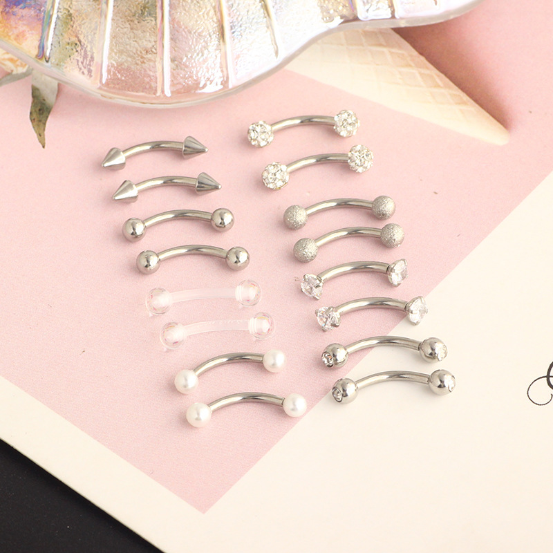 16G Stainless Steel Micro-Inlaid Zircon Eyebrow Ring Screw Ball Fashion Earrings Set of 10 detail image 23