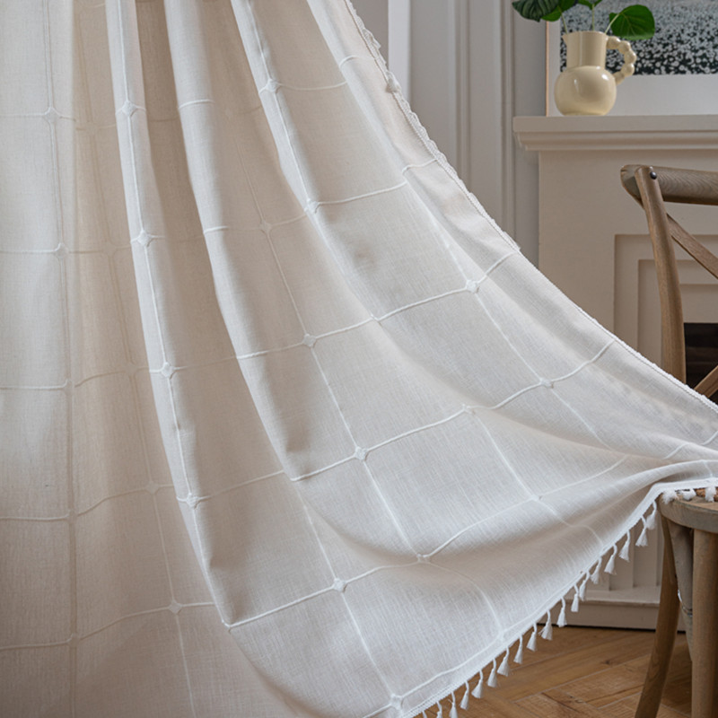 Le Xuan Show Curtain Finished TEMU Hot Sale White Plaid Embroidered Farmhouse Decorative Shading Half Curtain Curtain Factory