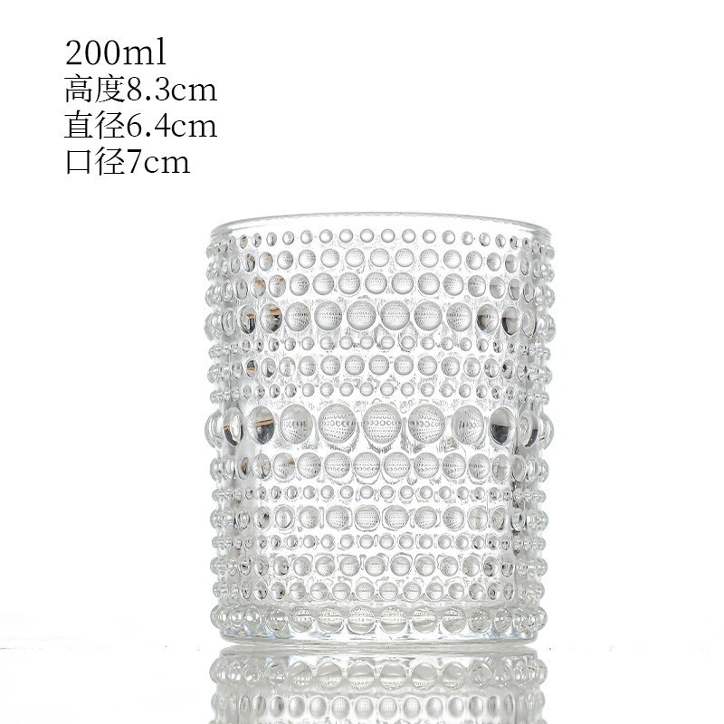200ml en stock al por mayor taza de vela puntos de perlas relieve vertical vela de vidrio ventilador retrógrado taza de cera de incienso