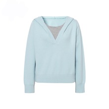 商场同款2025秋季新款简约假两件拼接连帽套头针织衫女1G8932401