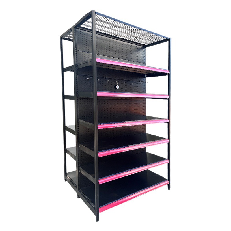 El sudeste de Asia cueva tablero estante de supermercado de cuatro columnas estante de exhibición de doble cara simple Zhongdao tienda de conveniencia supermercado estante personalización