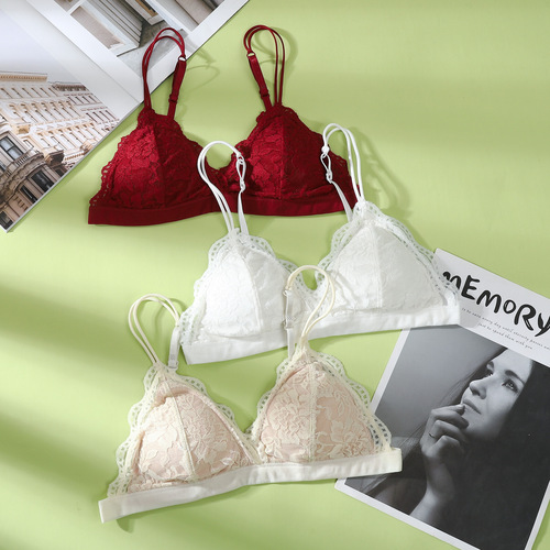 French style bra without wires, sexy lace summer thin bra, large breasts showing small triangle cup underwear for women wholesale
