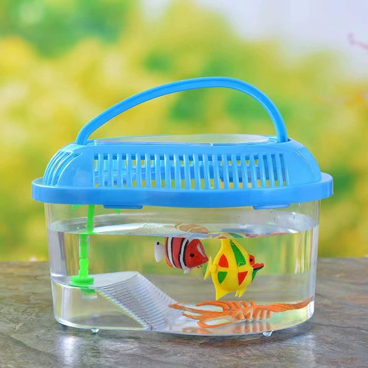 Большой портативный прозрачный портативный ящик для рыбы гостиная стол золотой Аквариум Черепаха горшок коробка для кормления Закрытая Коробка для домашних животных