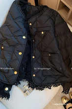 蕾丝拼接黑色小香风菱格羽绒服冬2025新款高级感小个子白鸭绒外套