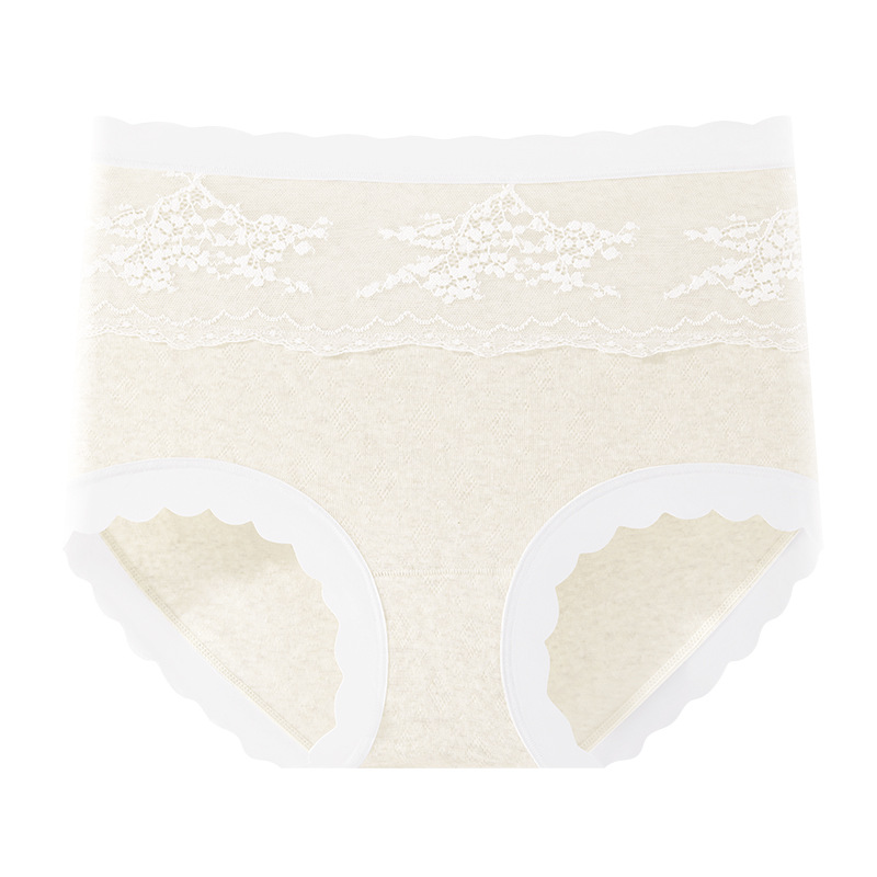 Ropa interior de algodón de color transpirable de cintura alta, algodón de color de encaje francés, cintura alta, abdomen, entrepierna antibacteriana 2025 nueva ropa interior para mujer