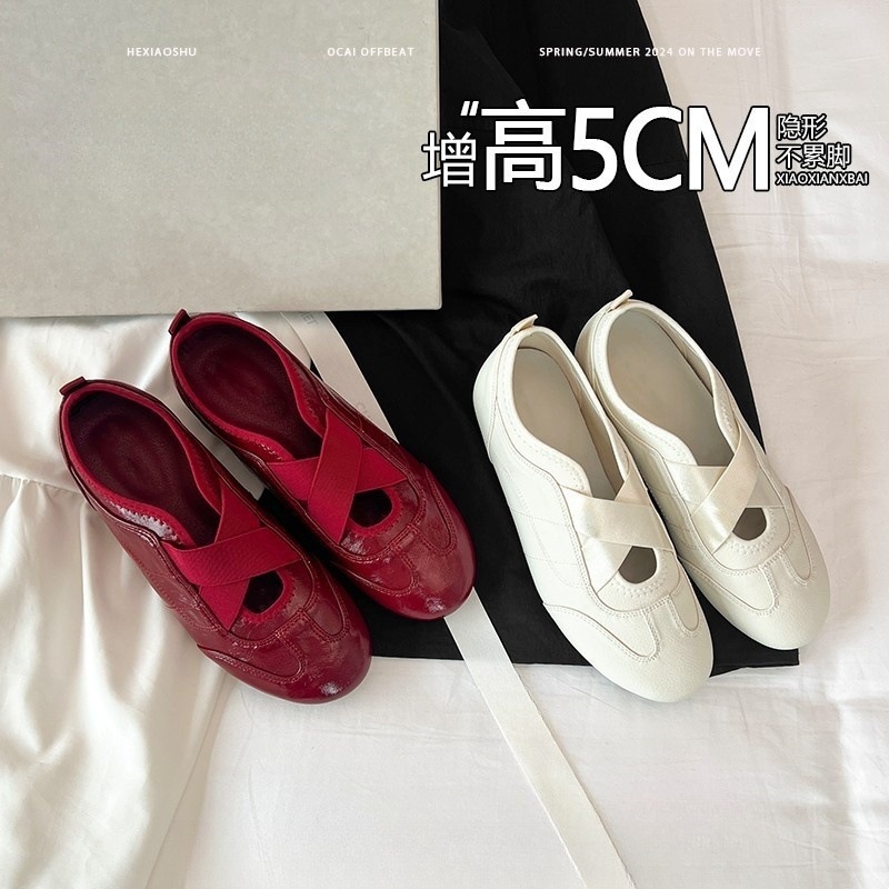 芈祐 内增高5cm玛丽珍鞋新款夏季交叉带松紧带运动芭蕾风女鞋单鞋|undefined