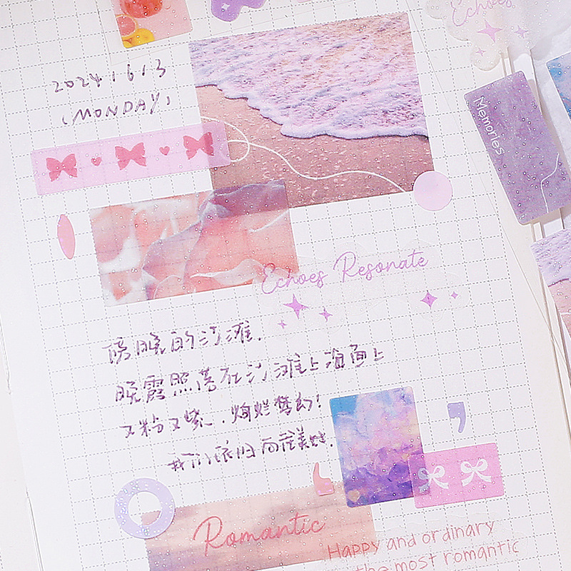 NOTA PARA la cinta adhesiva PET de corte de troquela de arena flash es mejor que perseguir el viento para frescar la cinta adhesiva de la tienda de mano de ensueño paisaje