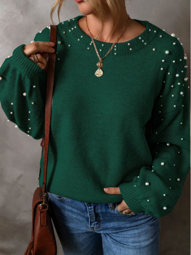 Yangyang Autumn/Winter New Arrival European and American-Style Plus-Size Loose Long-Sleeved Beaded Crewneck Pullover Sweater for Women—Factory Direct