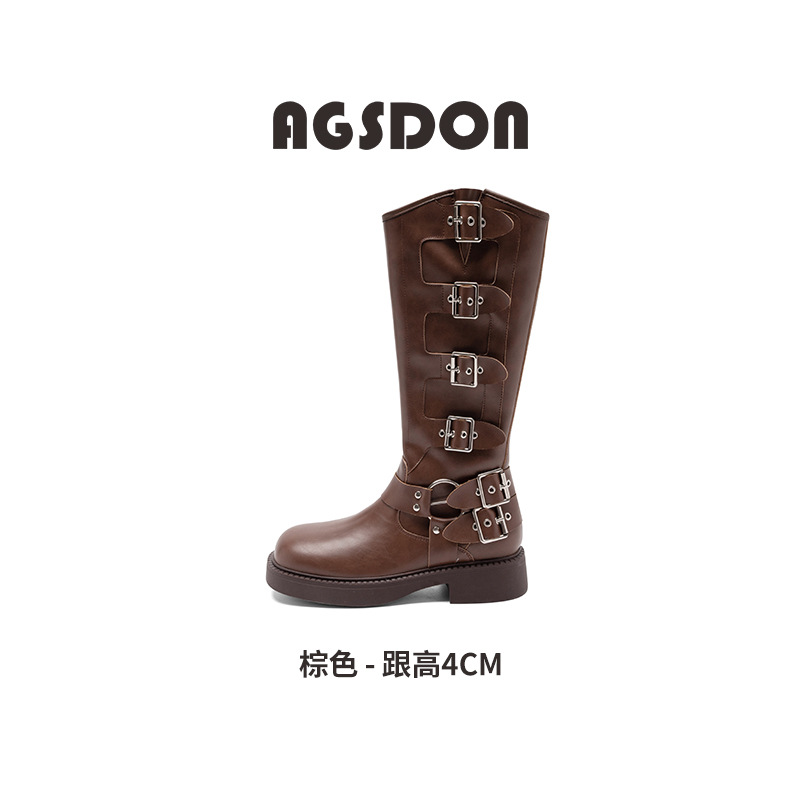 Botas largas Augu Shiden para mujer, nueva colección otoño-invierno 2025, estilo vaquero occidental, retro, moda británica, botas de motociclista.