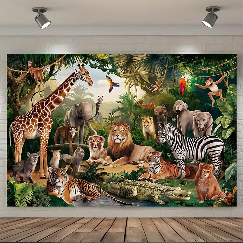 Amazon's New Rainforest Animal Photography Background Cloth Tropical Rainforest Wildlife Theme Party Background Decoration