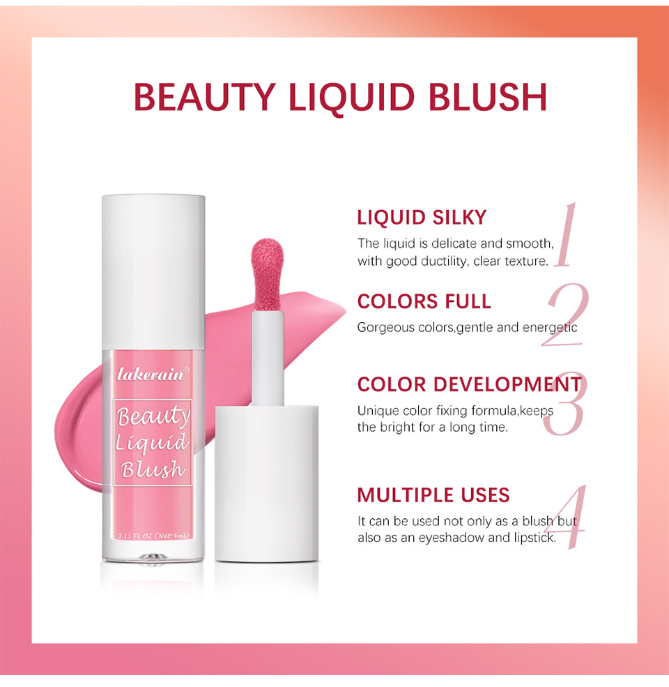 Lakerain Nine-color Liquid Blush is a natural, dazzling, long-lasting matte, smooth and delicate contour blush Application Scenario