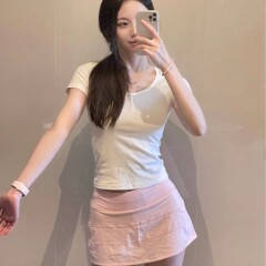 LULU オリジナルラベル ペースライバル ミッドウエスト ショートスカート 裏地付き スポーツ テニススカート 露出防止 ヨガウェア 3つ折りスカート