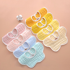 Manufacturer wholesale 8-layer gauze plain petal-shaped saliva towel infant snap bib baby eating bib