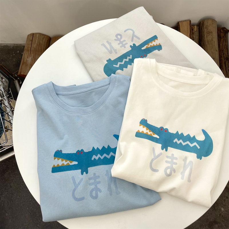 Short Crocodile Simple Casual Round Neck Printed T-Shirt for Women Loose Slimming Look Playful Versatile Short-Sleeved Top