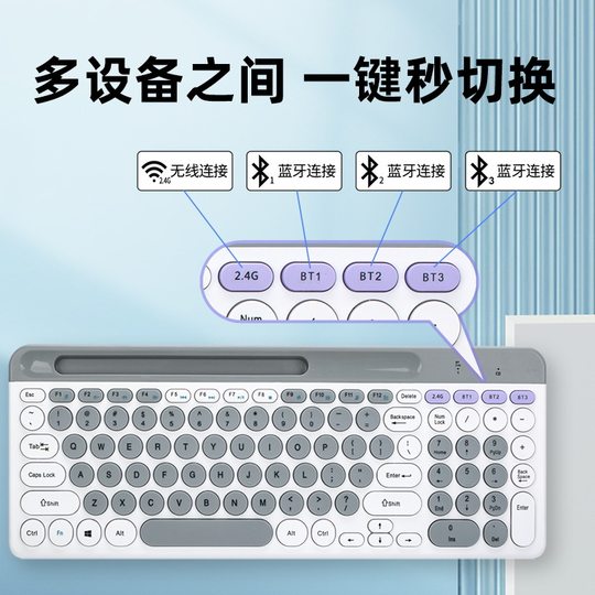 ZYG-806 Macaron Dual Mode Wireless Bluetooth Keyboard Mouse Set Retro Punk Style Round Key Cap Charging Key