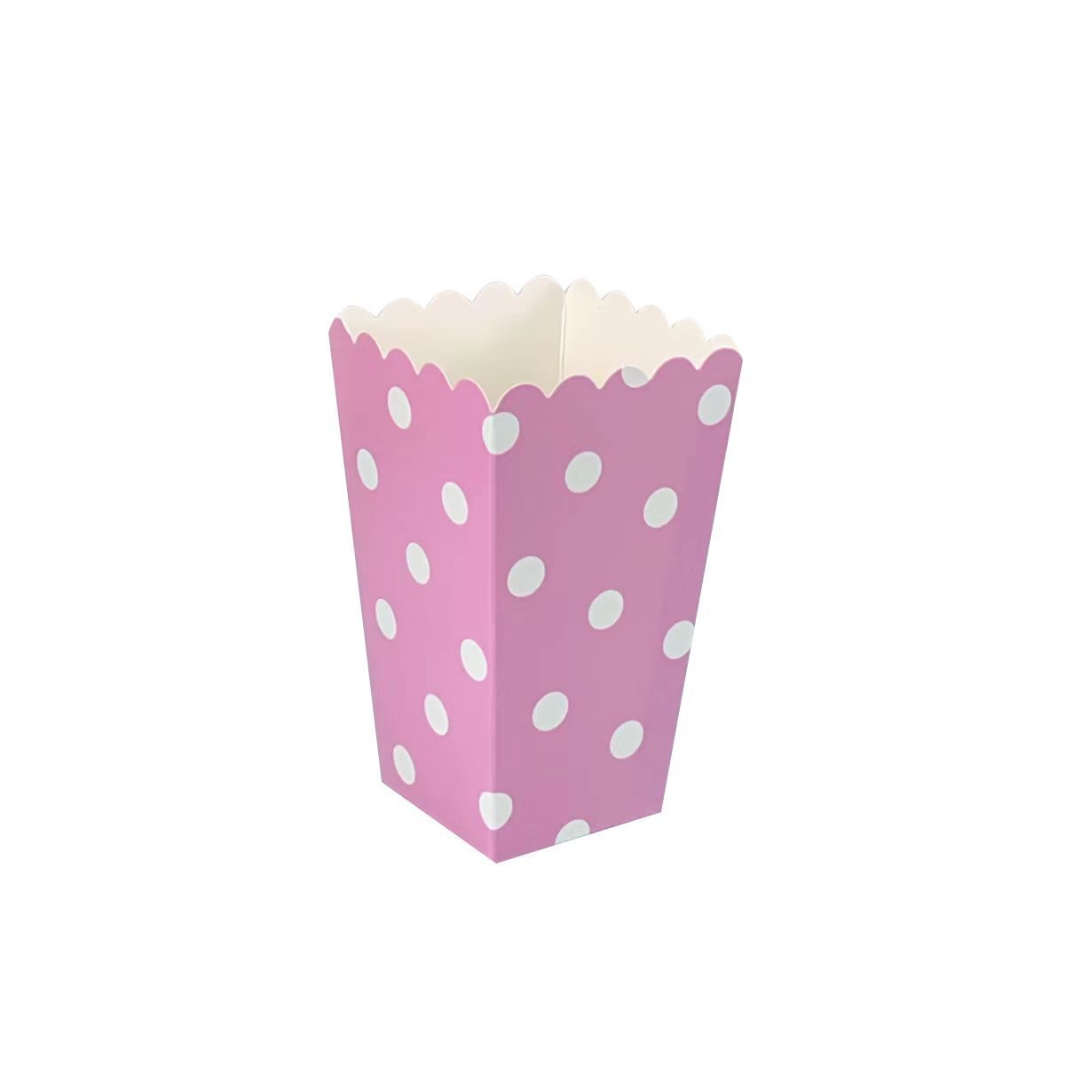 Cajas de palomitas de maíz rosas al por mayor transfronterizas con lunares y rayas, cajas de embalaje onduladas, 12 unidades/paquete, para snacks y alimentos.