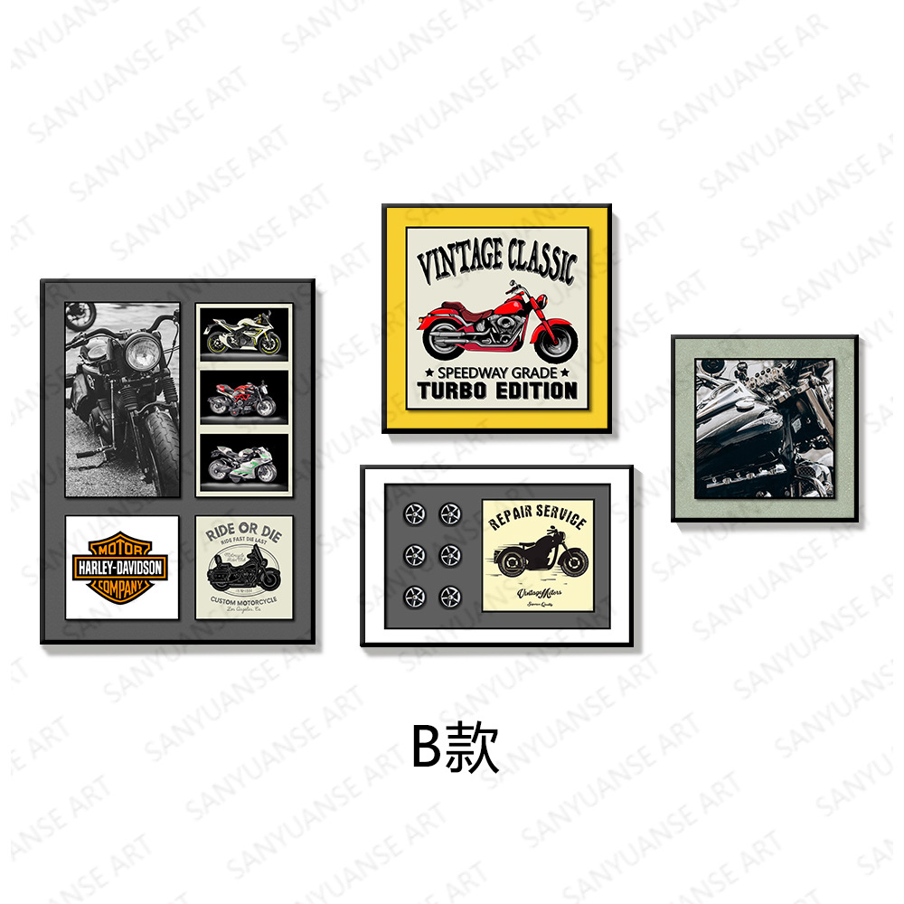 Sala de estar sofá pared de fondo pintura colgante locomotora tridimensional pintura decorativa física dormitorio infantil cama motocicleta mural