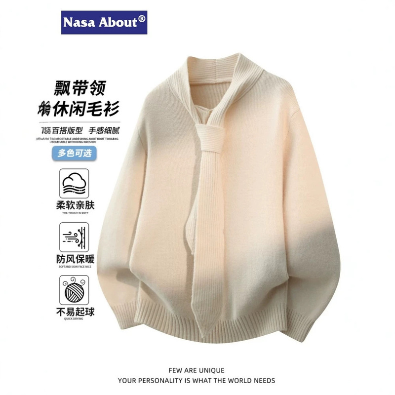 NASA-style sweater for men, knitted, thickened for warmth, loose fit, trendy design, suitable for spring and autumn