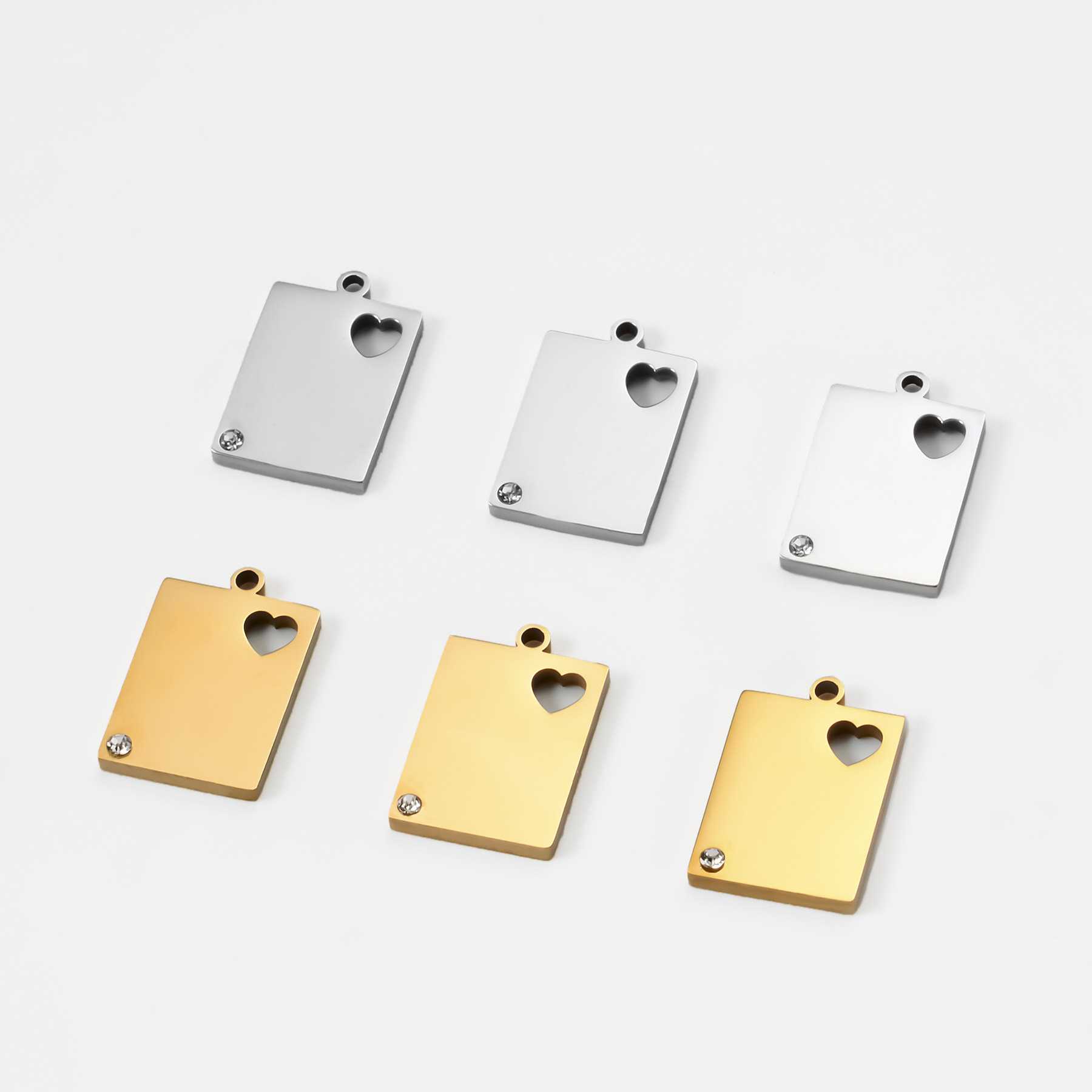 Top-Drilled Drill Orientation Zircon Inlay Material DIY Jewelry Accessories Classification 5 PCS/Package 12 * 18mm 304 Stainless Steel Zircon Heart Shape Solid Color Rectangle Polished Pendant