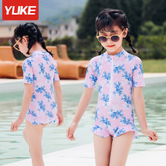 Children's swimsuit for girls, middle child one-piece sun protection frilled set, baby girl split quick-dry swimsuit wholesale