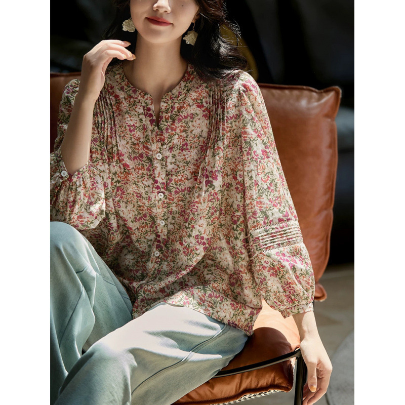 Floral Vacation Style Women's Blouse, New Summer Cotton-Linen Printed Top, Loose and Slimming Shirt Floral Vacation Style Women's Blouse, New Summer Cotton-Linen Printed Top, Loose and Slimming Shirt