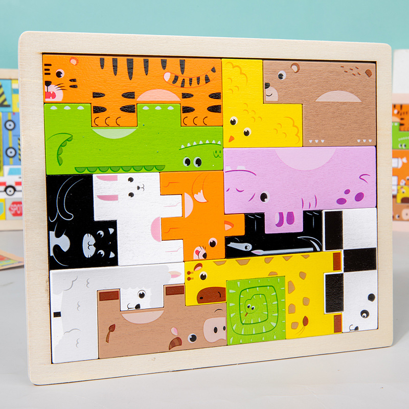 Dibujos animados animal tridimensional Tetris rompecabezas bloques de construcción jardín de infantes niños y niñas educación temprana juguetes educativos para niños