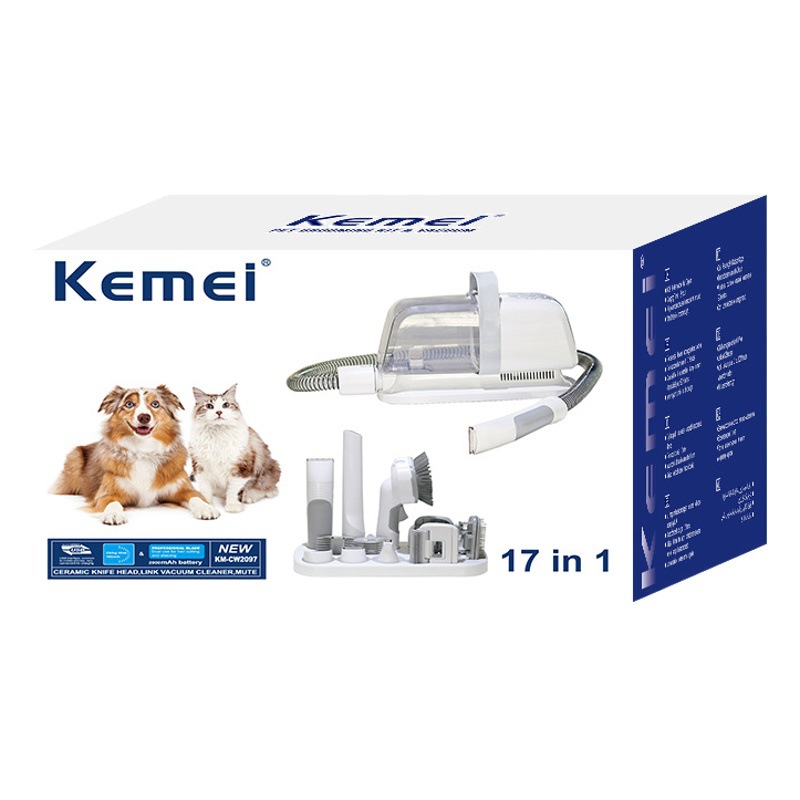 Cortadora de Pelo para Mascotas Kemei, Set Multifuncional con Recortadora de Uñas y Aspiradora para Aseo de Mascotas