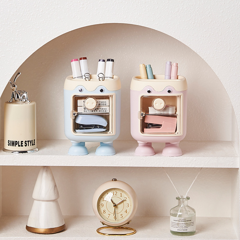 Bolígrafo multifuncional de dibujos animados, bolígrafo de cerdito lindo, bolígrafo de gran capacidad con celosía, caja de almacenamiento de papelería estudiantil encantadora