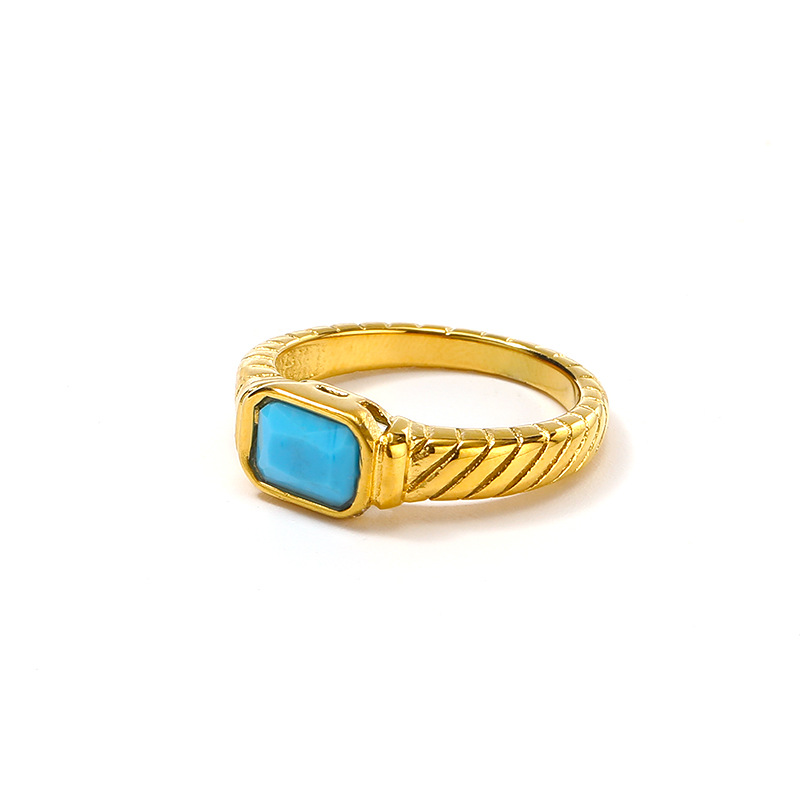 Rhinestones Inlay Material Rings Classification Real Gold Plated Rectangle 304 Stainless Steel Casual Simple Style Waterproof Non Tarnish Rings