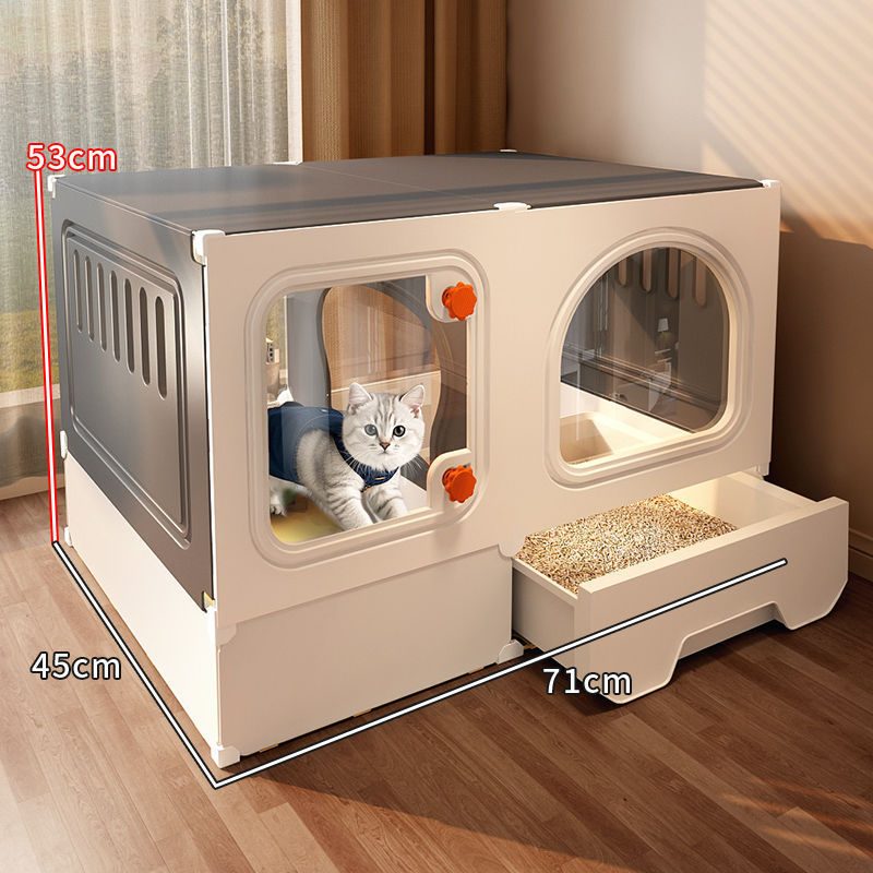 高さのある猫ヴィラ、猫トイレ、トイレ一体型、広いフリースペース、1部屋、1リビングルーム、1バスルーム、家庭用屋内猫ケージ|undefined