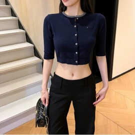 深圳南油高端女装2026夏季新款法式小香风刺绣镂空针织开衫上衣女