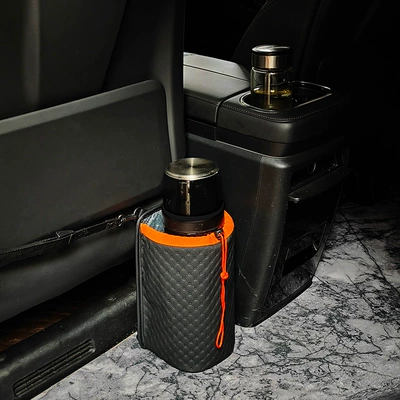 Storage, Fixed Storage in the Car, Car cup holder/beverage holder - thickened-leather-rear-model-black-orange-large